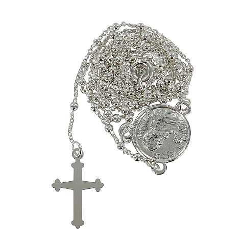 Rosario San Pio in argento 925 con grani tondi da Ø 1,5 mm su catena con moschettone
