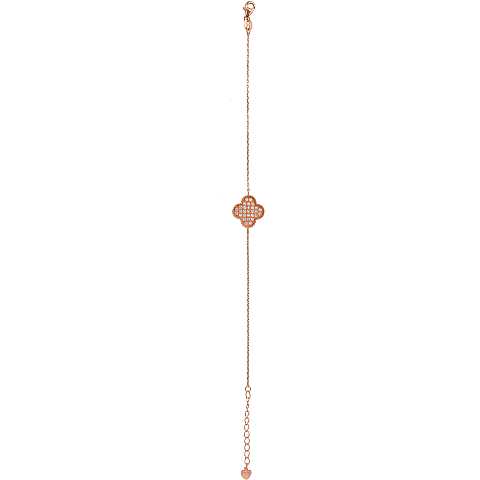 Braccialetto con quadrifoglio con strass in argento 925 con bagno in oro rosa 