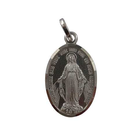 Medaglia Ciondolo Madonna Miracolosa Autentica in Argento 925, Ciondolo / Pendente a Forma di Medaglia con Simboli Corretti, Altezza Ovale: 2 Cm, Larghezza: 1,4 Cm