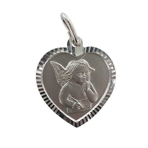 Medaglia angelo  in argento 925 a forma di cuore - 1,9 cm