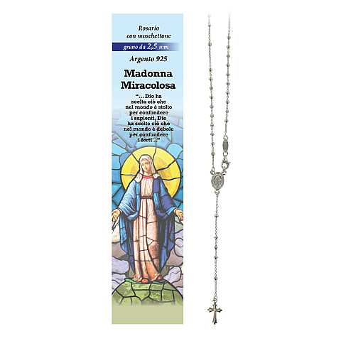 Rosario Madonna Miracolosa in argento 925 con grani da Ø 2,5 mm e preghiera in italiano