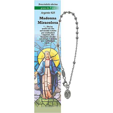 Bracciale rosario Madonna Miracolosa con 11 grani in argento da 3 mm