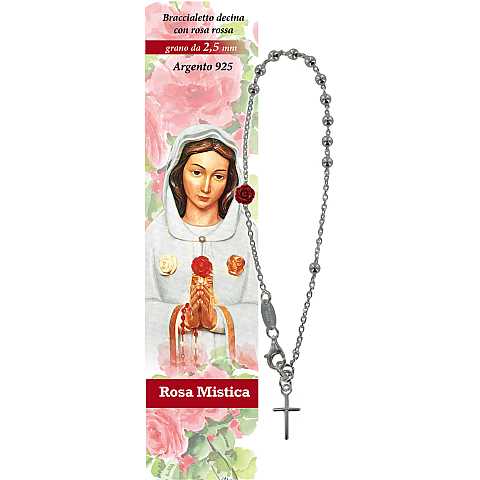 Bracciale rosario Rosa Mistica in argento con 11 grani da 2,5 mm