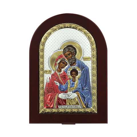 Icona Sacra Famiglia greca a forma di arco con lastra in argento - 10 x 14 cm