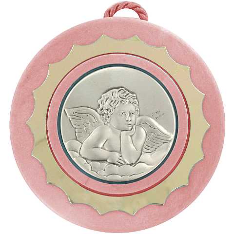 Sopraculla in argento 925 raffigurante un angioletto (rosa) Ø 9 cm