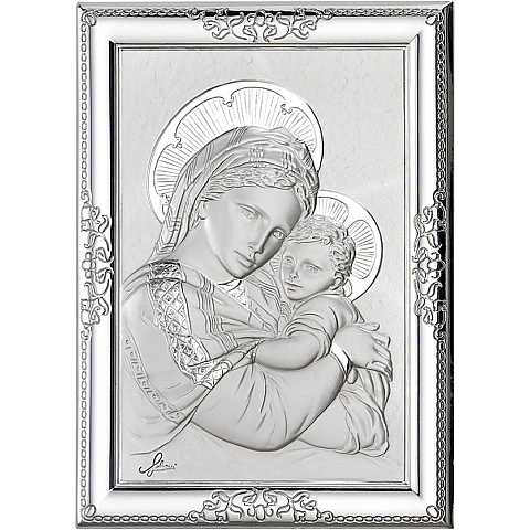 Quadro Madonna col Bambino in argento 925 e legno - 24 x 18 cm