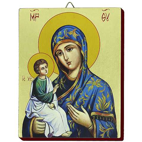 Icona Madonna Manto Azzurro dipinta a mano su legno con fondo oro cm 13x16