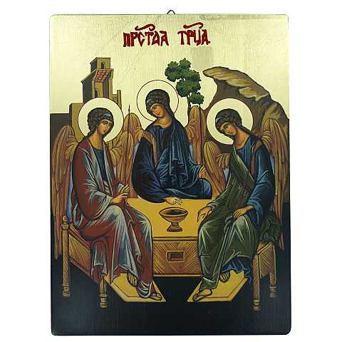 Icona Trinità dipinta a mano su legno con fondo oro cm 19x26