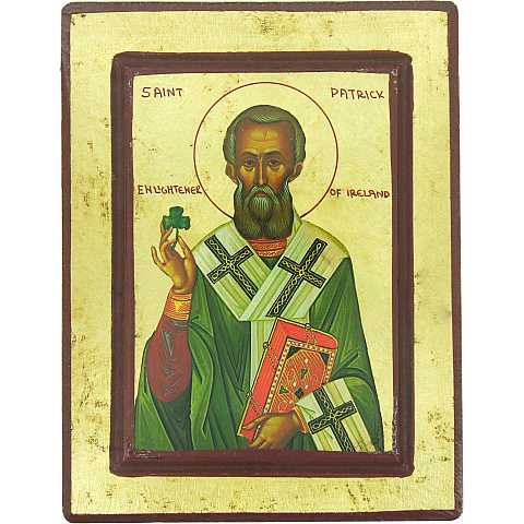 Icona Saint Patrick libro in mano Greca in legno - 19 x 14,5 Cm 