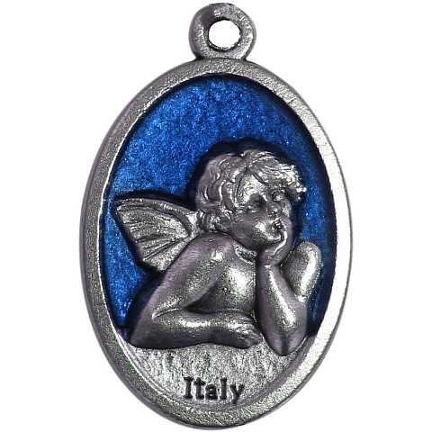 Medaglia ovale in metallo raffigurante un angelo cherubino (azzurro) 2,5 x 1,5 cm