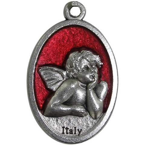 Medaglia ovale in metallo raffigurante un angelo cherubino (rosso) 2,5 x 1,5 cm