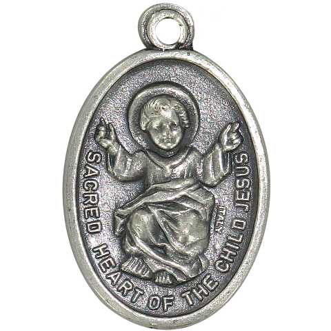 Medaglia Gesù Bambino / Angelo custode in metallo ossidato mis. 2,5 x 1,5 cm.