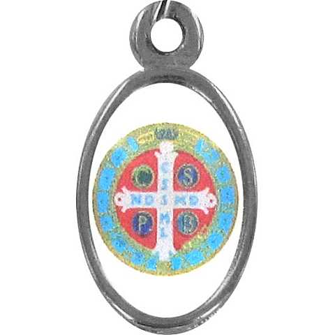 Medaglia croce San Benedetto in metallo nichelato e resina - 1,5 cm