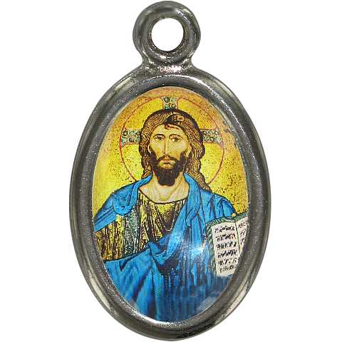 Medaglia Cristo con libro aperto in metallo nichelato e resina - 2,5 cm