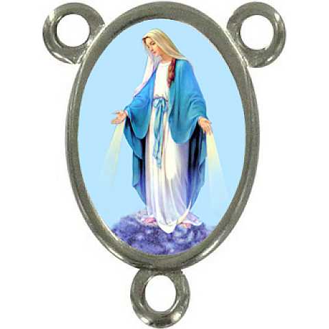 Crociera in metallo nichelato con immagine resinata Madonna Miracolosa cm 2,5
