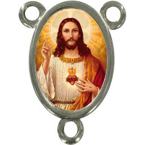 Crociera in metallo nichelato con immagine resinata Sacro Cuore di Gesù cm 2,5
