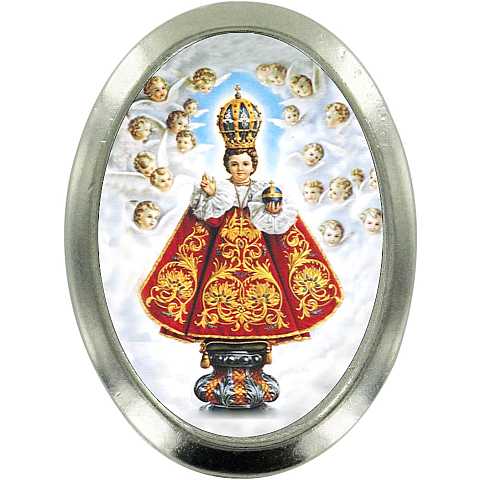 Calamita Gesù Bambino di Praga in metallo nichelato ovale