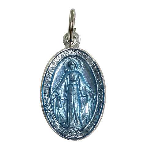 Medaglia Madonna Miracolosa in alluminio con smalto azzurro - 1,8 cm
