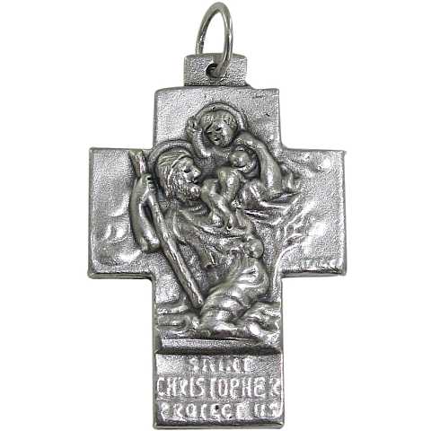 Croce San Cristoforo + Sacra Famiglia in metallo ossidato - 3,5 cm