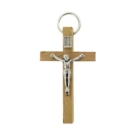 Croce in legno color grezzo con Cristo - 4,5 cm