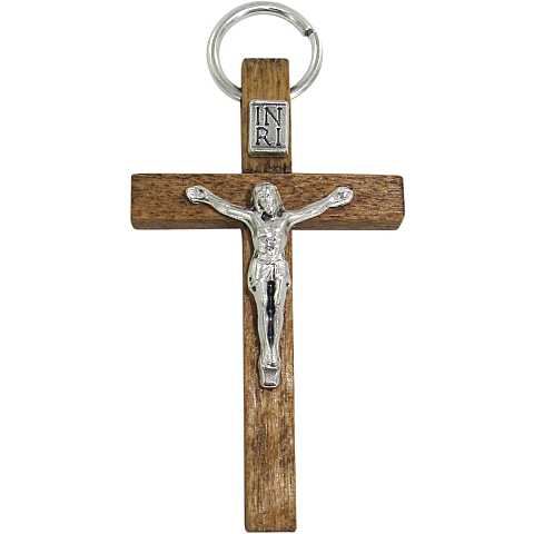 Croce in legno color naturale con Cristo - 4,5 cm