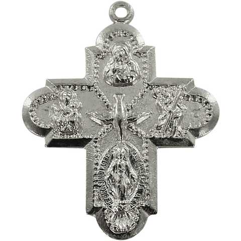 Croce in metallo ossidato con quattro Santi - 3 cm