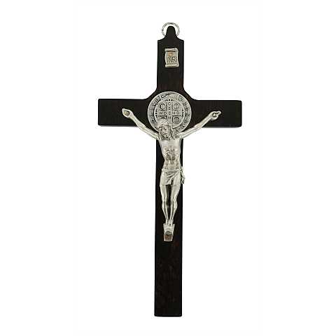 Crocifisso San Benedetto da parete in legno con Cristo in metallo - 16 cm