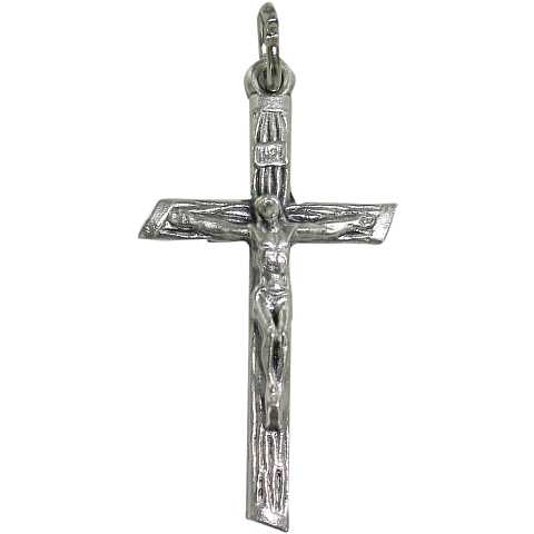 Croce tronchetto con Cristo stampato in metallo ossidato - 3,5 cm