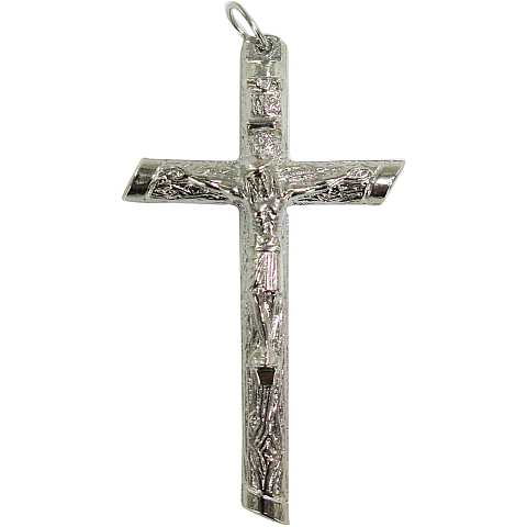 Croce tronchetto con Cristo stampato in metallo nichelato - 5,5 cm