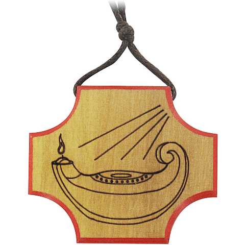 Croce Lanterna in legno di ulivo con incisione - 3,5 cm