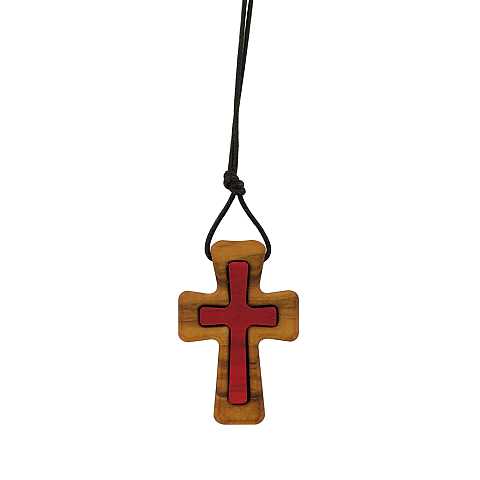 Croce in legno di ulivo con cordone - 4 cm