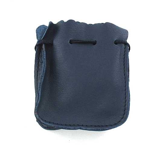 Portarosario a sacchetto in pelle di colore blu - 8 x 7 cm