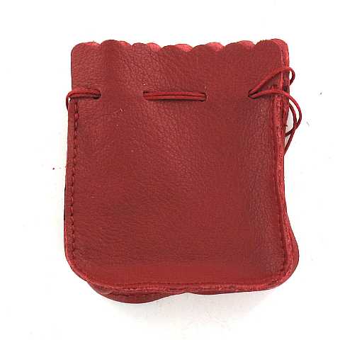 Portarosario a sacchetto in pelle di colore rosso - 8 x 7 cm
