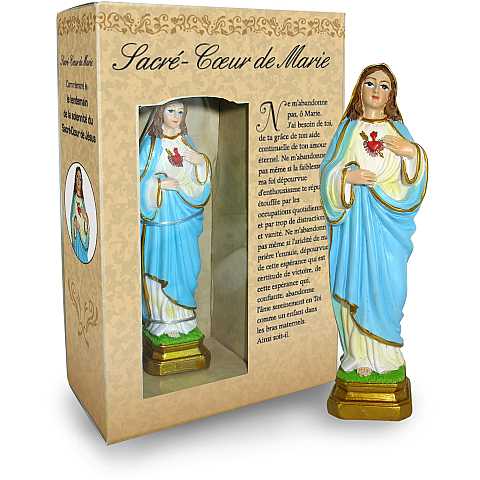 Ferrari & Arrighetti Statua del Sacro Cuore di Maria da 12 Cm in Confezione Regalo con Segnalibro, Statuetta Personaggio Religioso con Scatola Regalo Decorativa, Testi in FRANCESE
