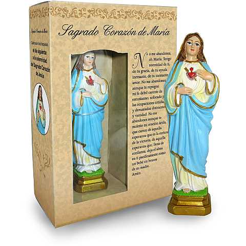 Ferrari & Arrighetti Statua del Sacro Cuore di Maria da 12 Cm in Confezione Regalo con Segnalibro, Statuetta Personaggio Religioso con Scatola Regalo Decorativa, Testi in SPAGNOLO