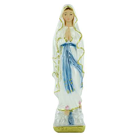 Statua Madonna di Lourdes in gesso madreperlato dipinta a mano - 15 cm