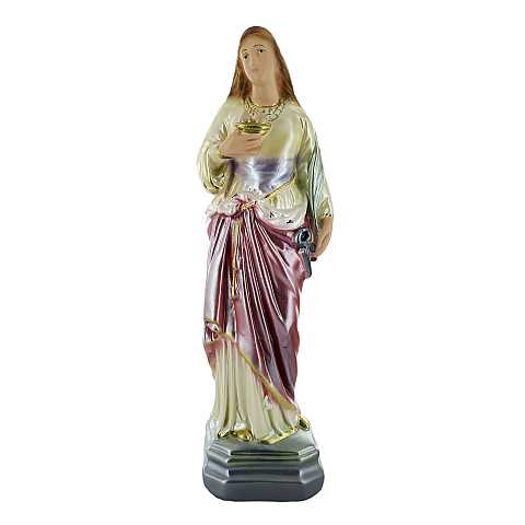 Statua di Sant'Agata, Gesso Madreperlato, Statua Dipinta a Mano, Veste Rosa, 30 Cm