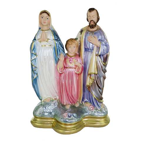 Statua Sacra Famiglia in gesso madreperlato dipinta a mano - 30 cm