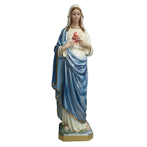 Statua Sacro Cuore di Maria in gesso madreperlato dipinta a mano - circa 60 cm