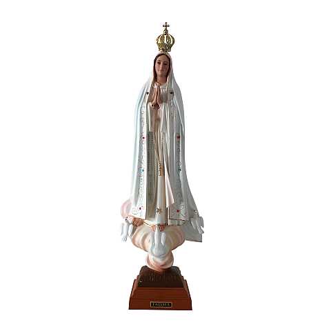 Statua Madonna di Fatima Dipinta a Mano con Occhi di Vetro e Strass, da Interno, Poliestere, Altezza 45 Cm Circa
