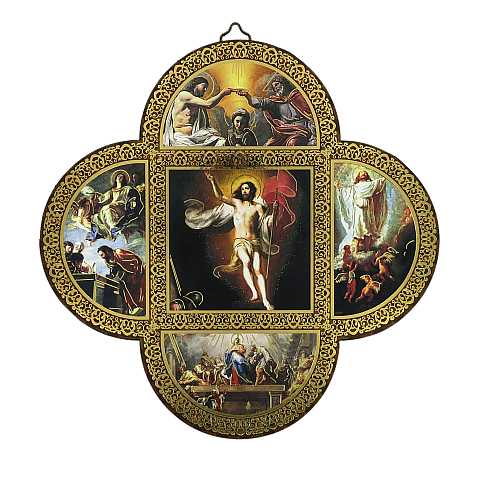 Croce Misteri della Gloria su legno MDF - cm 18,5 x 18,5 x 1,2