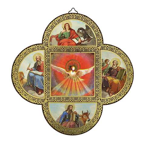 Croce Quattro Evangelisti su legno MDF - cm 18,5 x 18,5 x 1,2