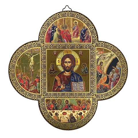 Croce La Vita di Cristo su legno MDF - cm 18,5 x 18,5 x 1,2