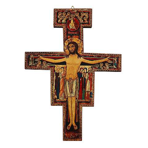 Crocifisso San Damiano da parete stampa su legno - 23,5 x 17 cm