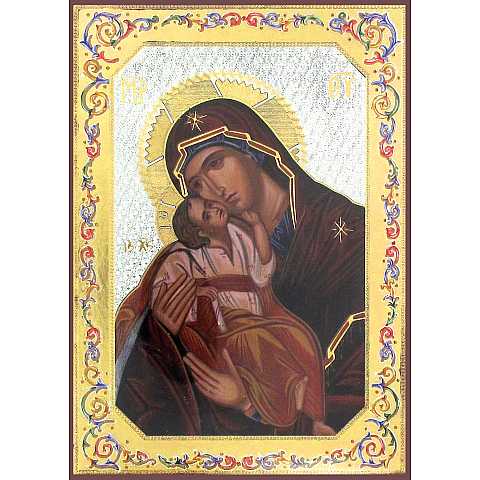 Icona Madonna della Tenerezza stampa su legno - 10 x 14 cm