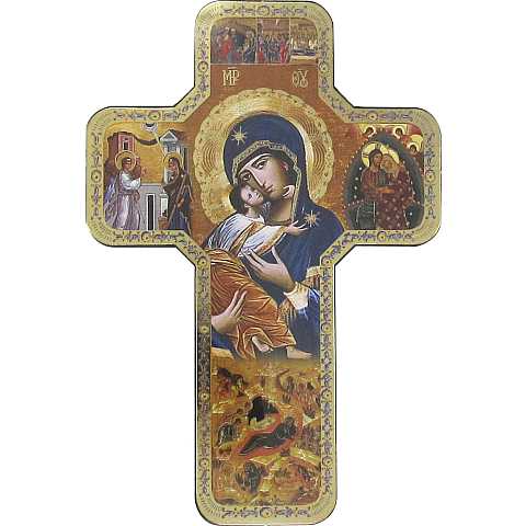 Croce icona Madonna della Tenerezza stampa su legno - 12 x 18 cm