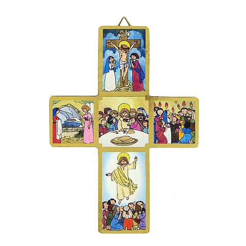Regalo Comunione: Crocifisso Passione di Cristo per bambini stampa su legno - 11 x 8 cm