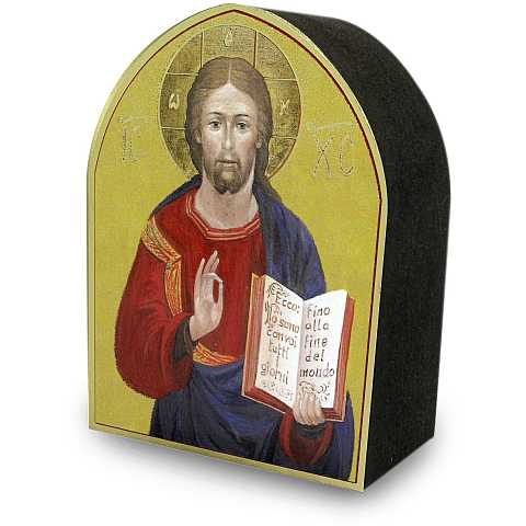 Quadro Cristo Pantocratore con il libro aperto a forma di cuspide - 5,5 x 7,5 cm