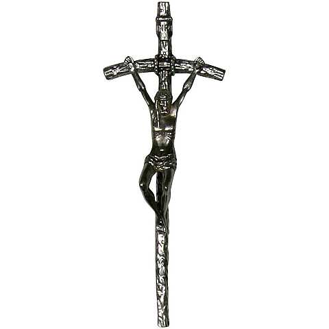 Crocifisso pastorale Giovanni Paolo II da parete in metallo argentato - 15 cm