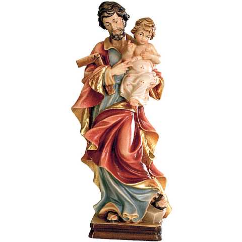 San Giuseppe con bambino dipinto a mano in legno di acero - 20 cm